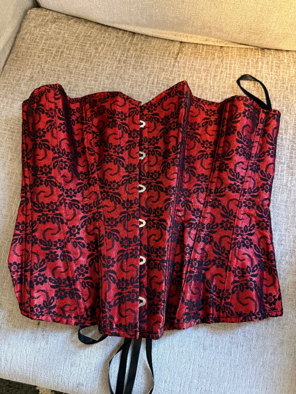 Womens Red and Black Brocade Corset Top